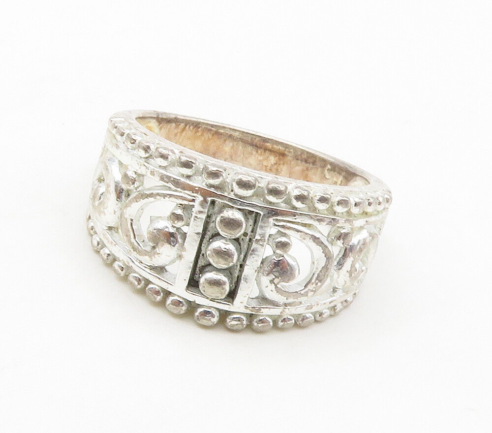 925 Sterling Silver  Shiny Open Swirl Bubble Trim Band Ring Sz 7  RG16445