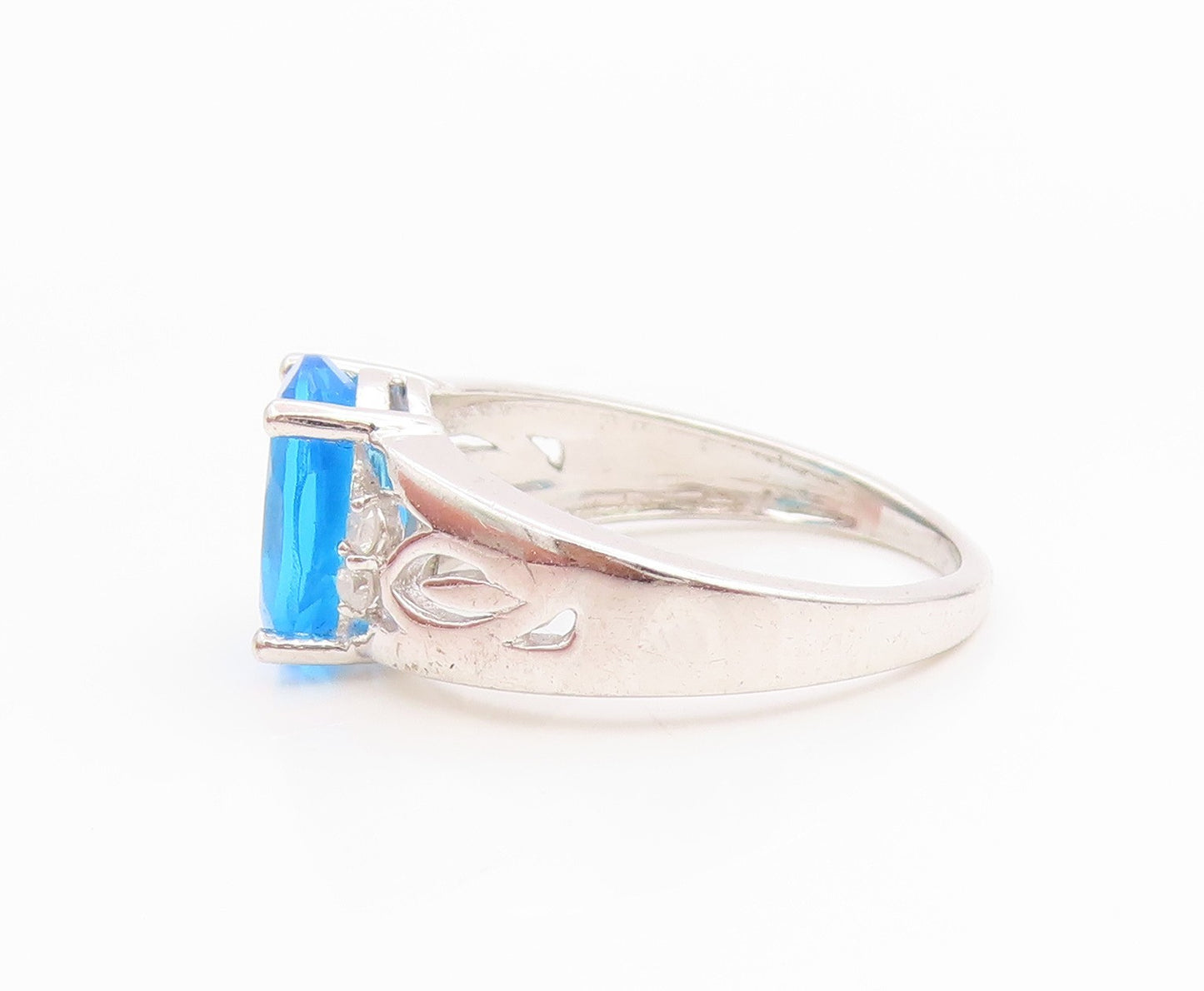 925 Sterling Silver Vintage Ring Real Diamonds & Blue Topaz Band  Sz 7  RG36139