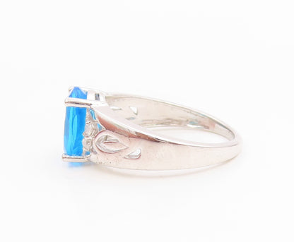 925 Sterling Silver Vintage Ring Real Diamonds & Blue Topaz Band  Sz 7  RG36139