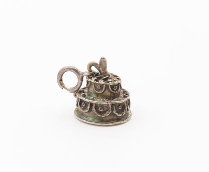 925 Sterling Silver  Vintage Petite Dark Tone Birthday Cake Pendant  PT17512
