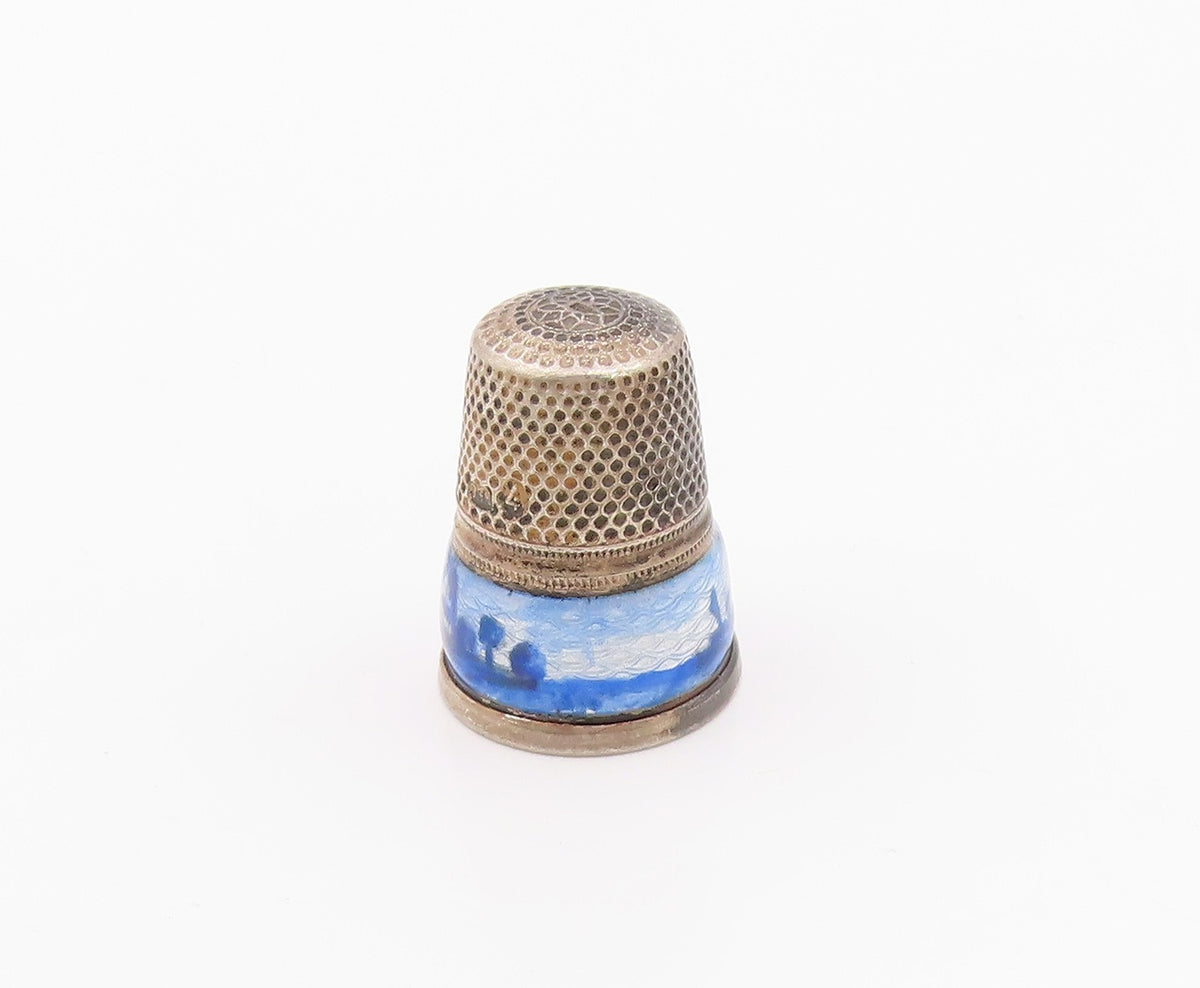 925 Sterling Silver  Vintage Enamel Ocean Scenery Thumb Thimble  TR3332