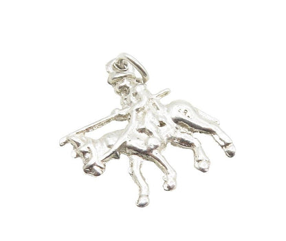 925 Sterling Silver  Vintage Petite Shiny Soldier On Horse Pendant  PT6913