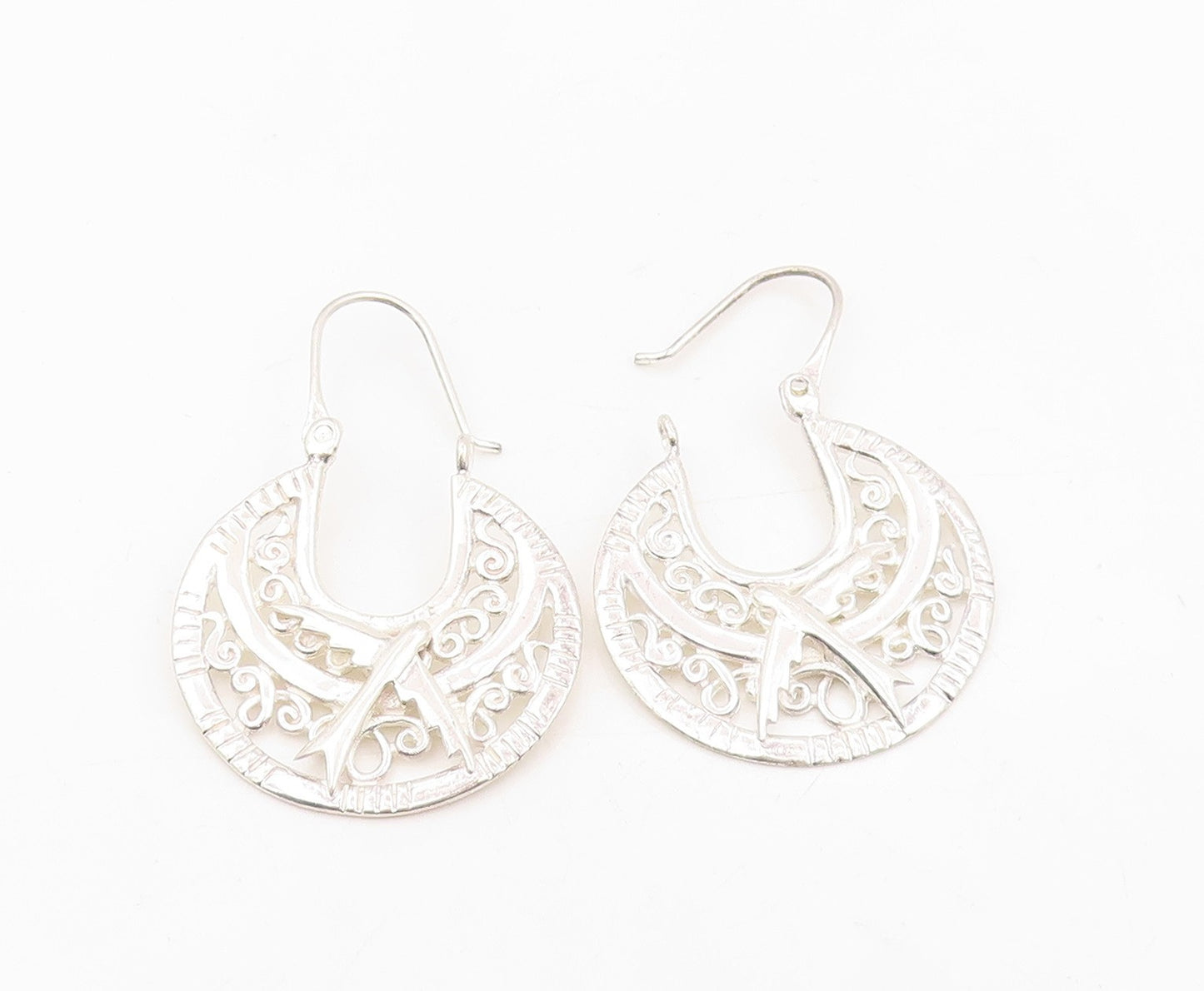 925 Sterling Silver Vintage Earrings Intricate Openwork Dove Bird Drop  EG13906