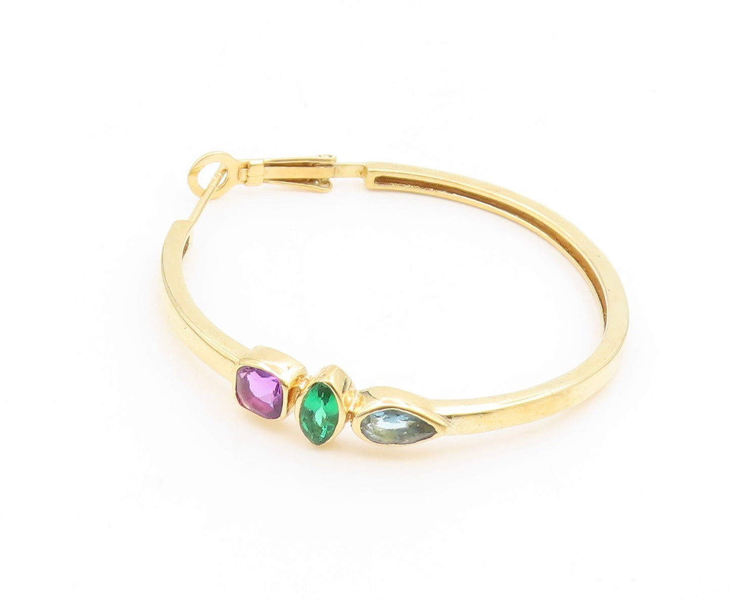925 Sterling Silver Vintage Earrings Gold Plated Multi Gemstone Hoops  EG14142