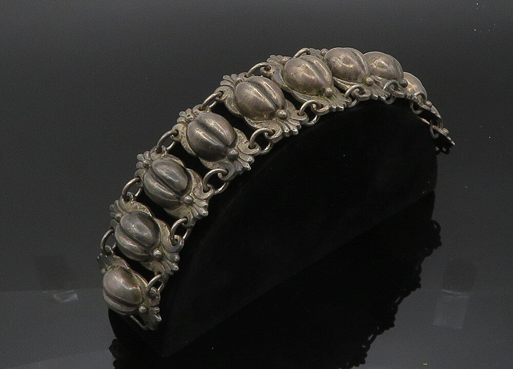 JUAREZ PRIETO 925 Silver  Vintage Antique Coffee Bean Chain Bracelet  BT8288