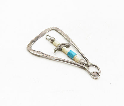 SOUTHWESTERN 925 Sterling Silver Vintage Turquoise & Agate Beaded Pendant PT6654