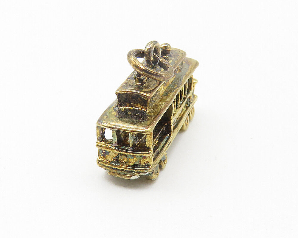 925 Sterling Silver  Vintage Petite Dark Tone Trolley Car Drop Pendant  PT8726