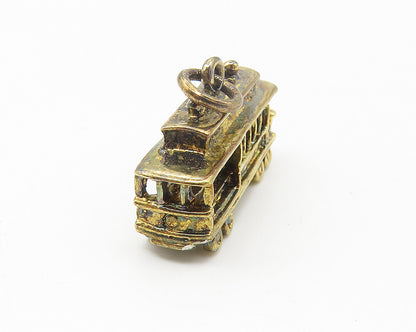 925 Sterling Silver  Vintage Petite Dark Tone Trolley Car Drop Pendant  PT8726