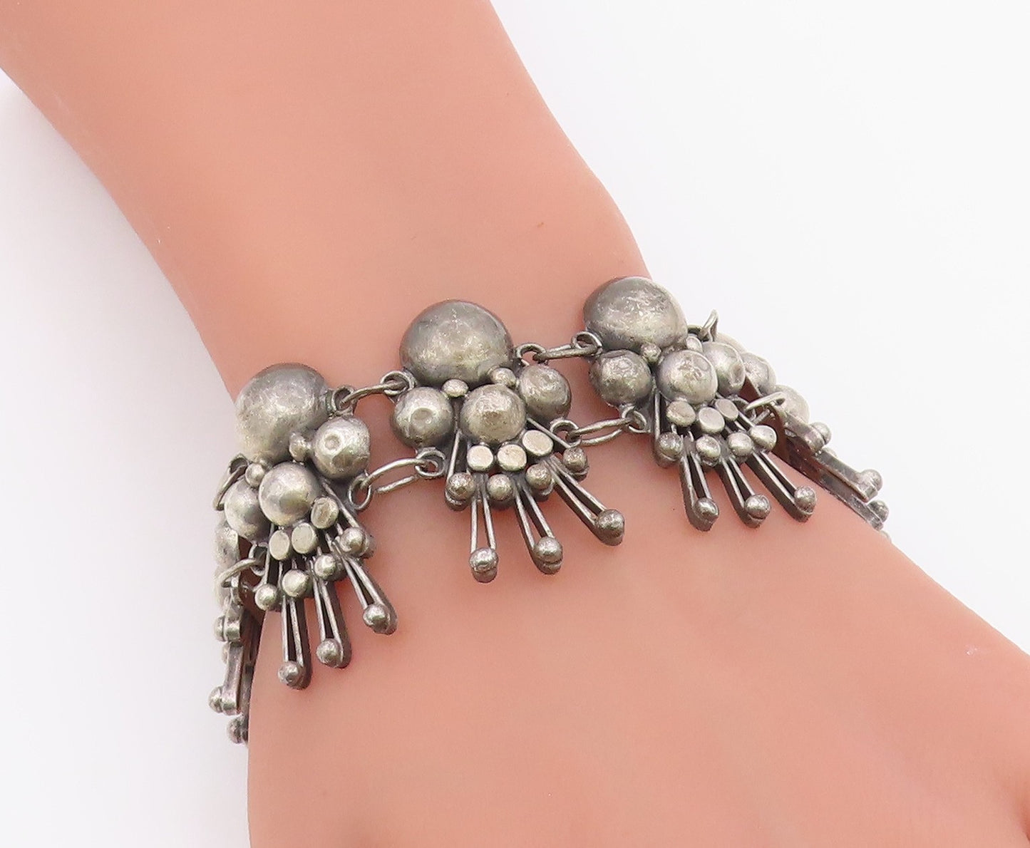 925 Sterling Silver Vintage Bracelet TAXCO Bubble Doll Cluster Link  BT12158