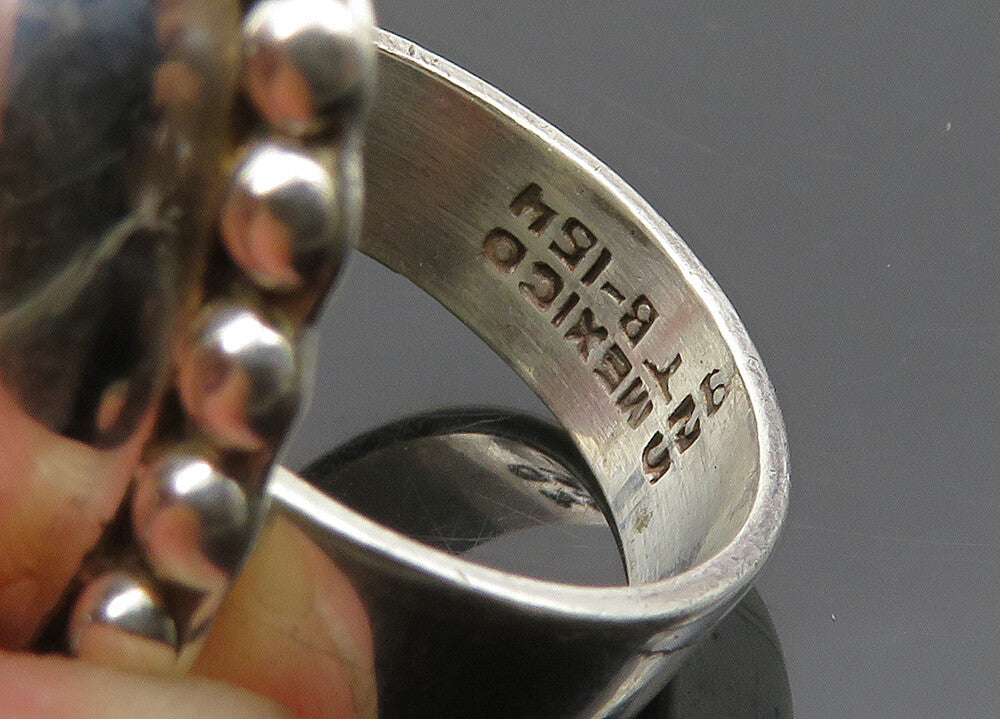 MEXICO 925 Silver  Vintage Shiny Oval Bubble Dome Band Ring Sz 8.5  RG20659