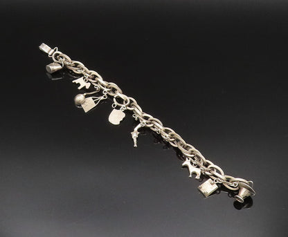 925 Silver  Vintage Bucket Pistol Spoon Dog & Multi Charm Bracelet  BT9496