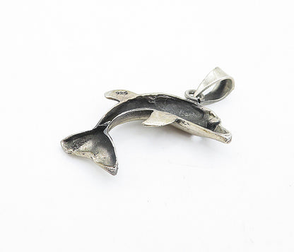 925 Sterling Silver  Vintage Dark Tone Leaping Dolphin Motif Pendant  PT3245