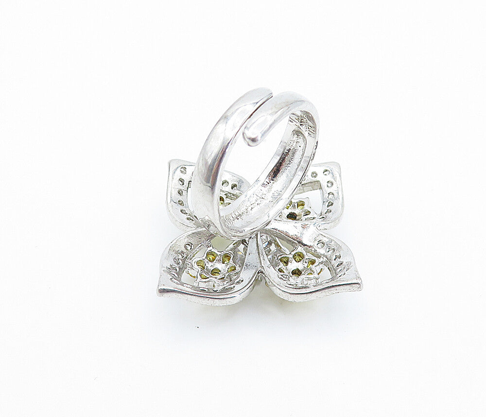 925 Silver  Cubic Zirconia & Citrine Flower Statement Ring Sz 6.5  RG3627