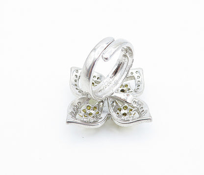 925 Silver  Cubic Zirconia & Citrine Flower Statement Ring Sz 6.5  RG3627