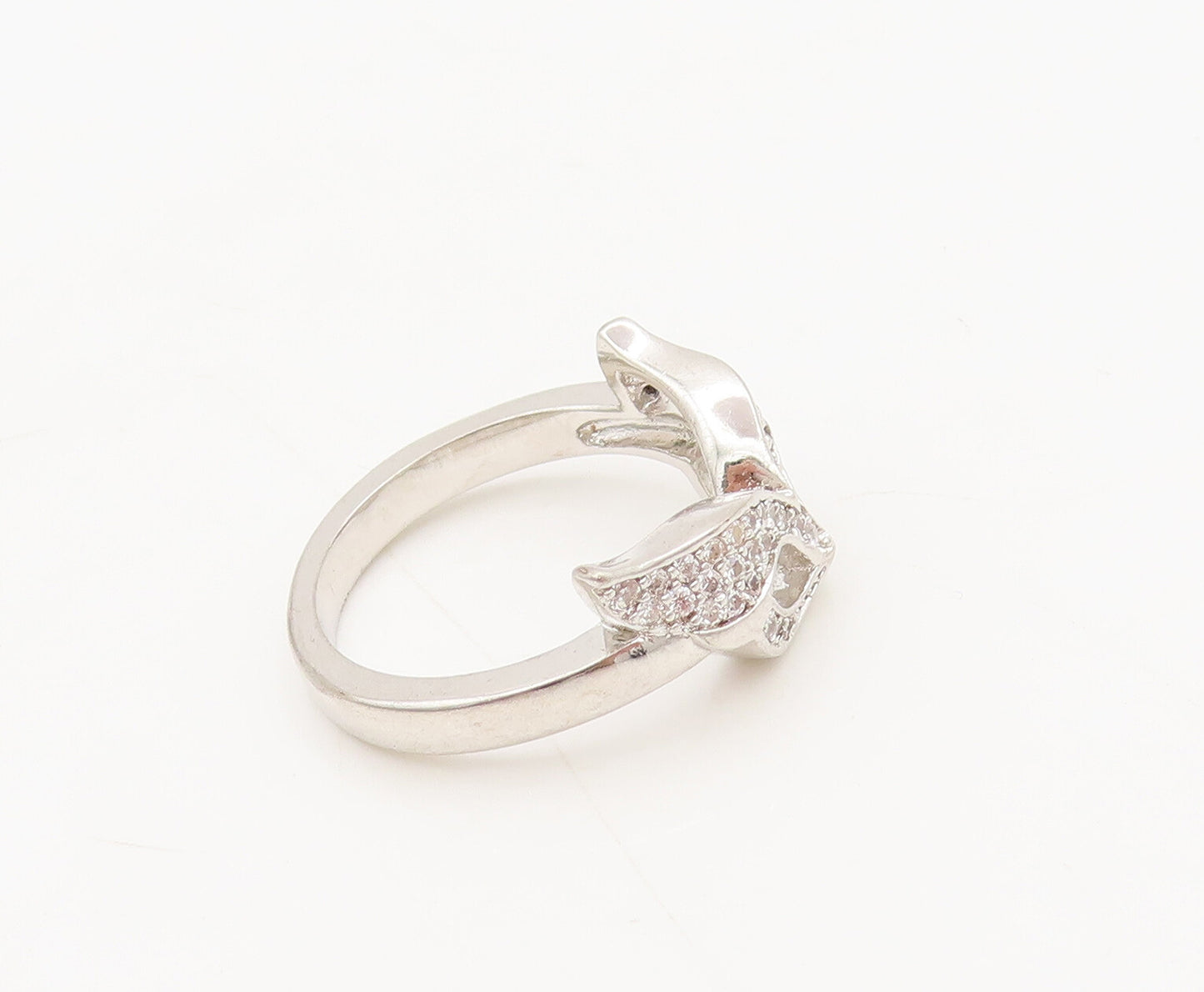 925 Sterling Silver  Vintage Minimalist Cat's Eye CZ Mask Ring Sz 6  RG27203