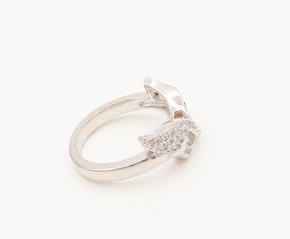 925 Sterling Silver  Vintage Minimalist Cat's Eye CZ Mask Ring Sz 6  RG27203