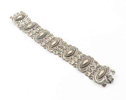 925 Sterling Silver  Vintage Antique Cutout Design Panel Chain Bracelet BT5628