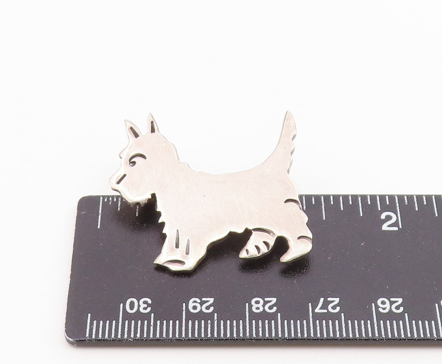 MEXICO 925 Sterling Silver  Vintage Shiny Terrier Dog Motif Brooch Pin  BP3378