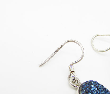 925 Sterling Silver  Vintage Druzy Oval Drop Earrings  EG1850