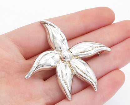 925 Sterling Silver  Vintage Shiny Polished Flower Motif Brooch Pin  BP1859