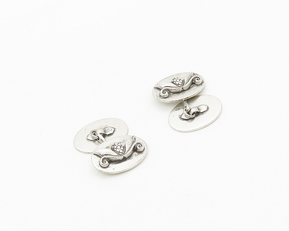 925 Sterling Silver  Vintage Antique Shiny Floral Detail Cufflinks  TR2696