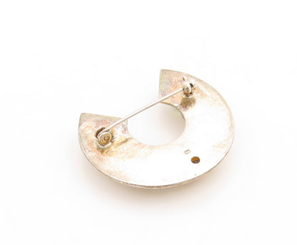 925 Sterling Silver Vintage Brooch Pin Cutout Ring Gemstones Inlay  BP11382