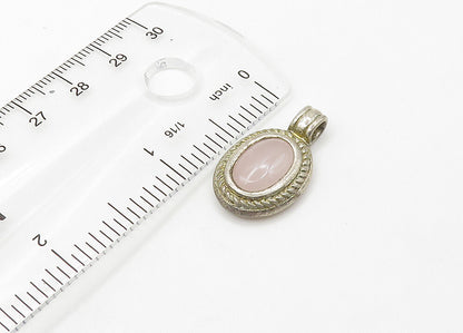 925 Sterling Silver  Vintage Cabochon Cut Rose Quartz Pendant  PT17269