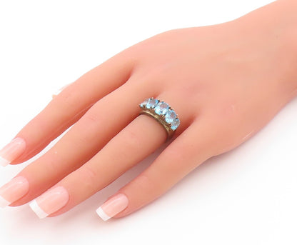 925 Sterling Silver Vintage Ring Antique Oval Cut Topaz Band  Sz 6  RG32935