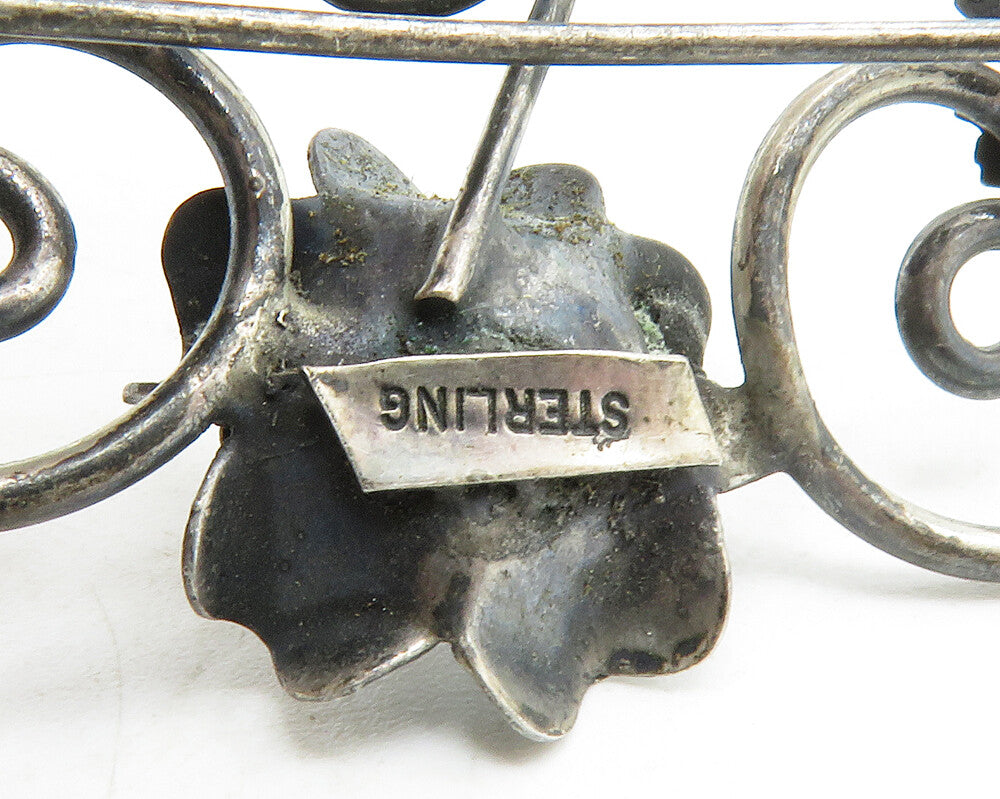 925 Sterling Silver  Vintage Oxidized Floral Swirl Design Brooch Pin  BP4952