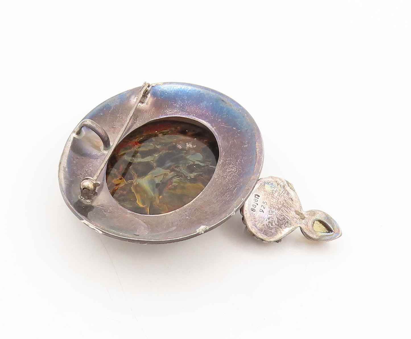 SAJEN 925 Silver  Vintage Jasper Dangling Carved Face Heavy Brooch Pin BP10468