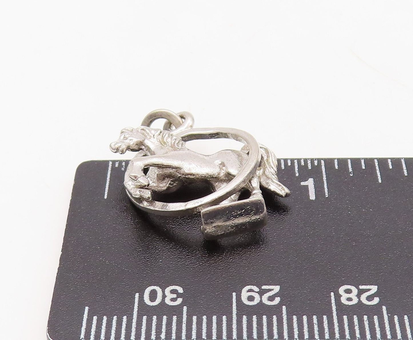 925 Sterling Silver Vintage Pendant Cutout Horse Jumping Out Of Ring  PT23619