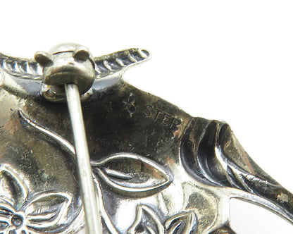 925 Sterling Silver  Vintage Floral Swirl Etched Tea Pot Brooch Pin  BP7089