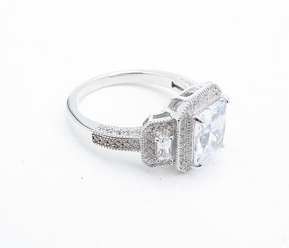 925 Sterling Silver  Sparkling Cubic Zirconia Square Band Ring Sz 10  RG4539