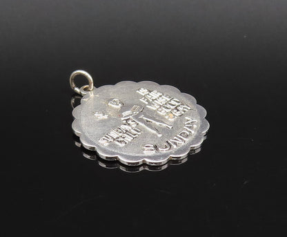 925 Sterling Silver  Vintage Sunday's Child Wavy Edge Charm Pendant  PT21840