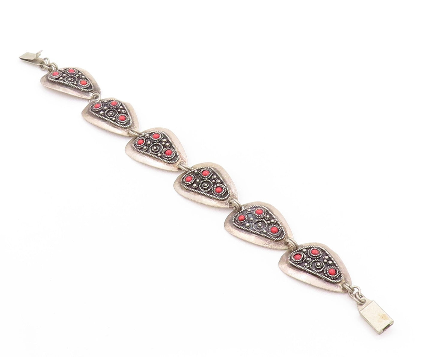 925 Sterling Silver Vintage Bracelet ISRAEL Rope Work Design Gemstones  BT11242