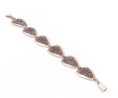 925 Sterling Silver Vintage Bracelet ISRAEL Rope Work Design Gemstones  BT11242