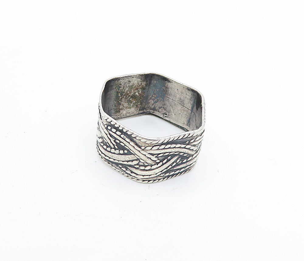 925 Sterling Silver  Vintage Antique Braided Hexagon Band Ring Sz 8  RG4118