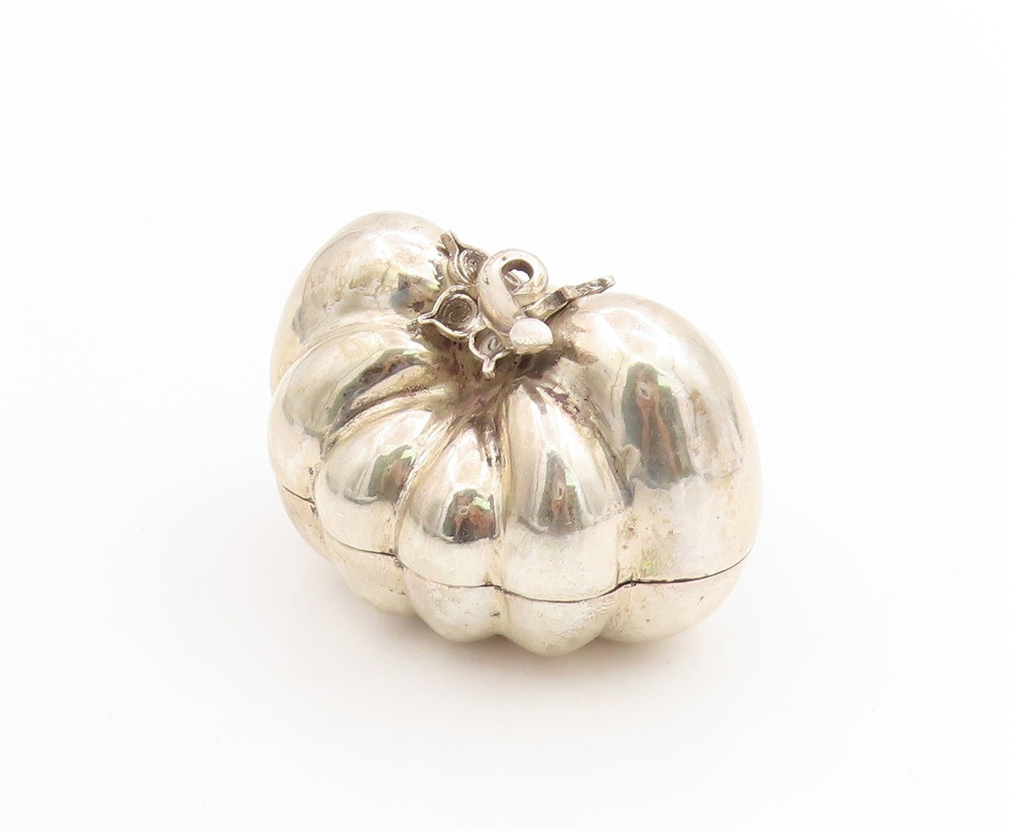 925 Sterling Silver Vintage Trinket Box EUROPE Solid Pumpkin Shape OPENS  TR4058