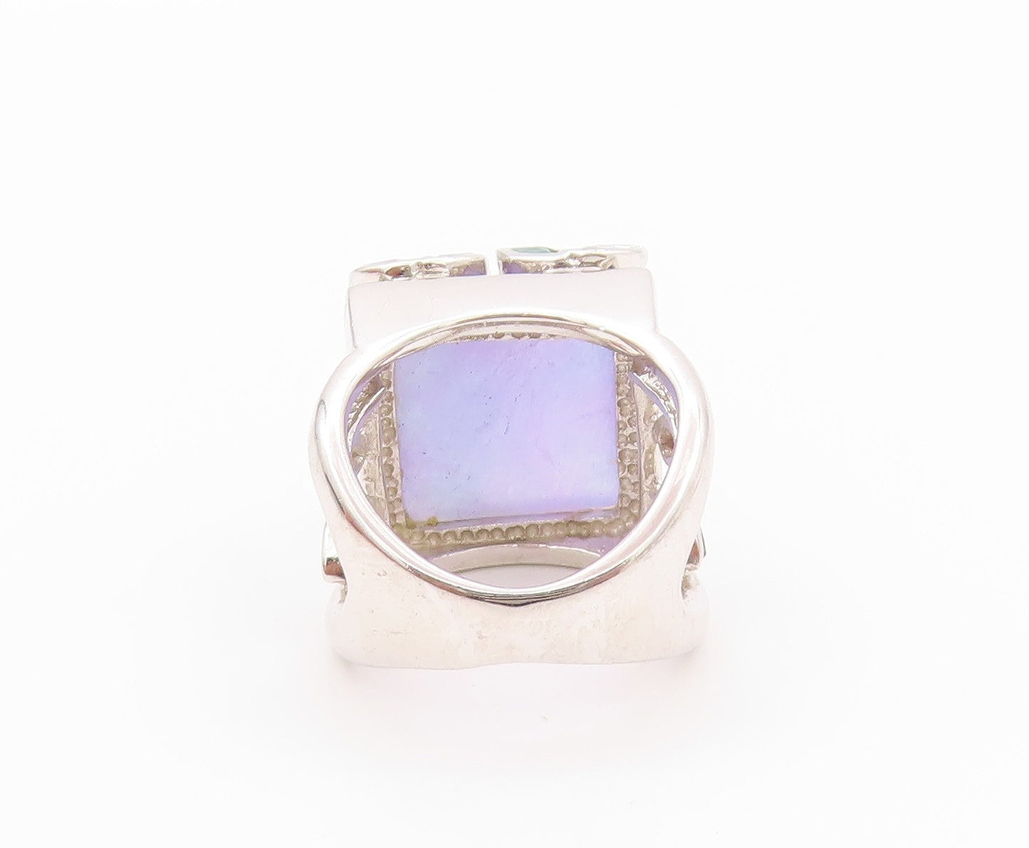 925 Sterling Silver Vintage Ring Gemstone Leaves Square Chalcedony Sz 6  RG32498