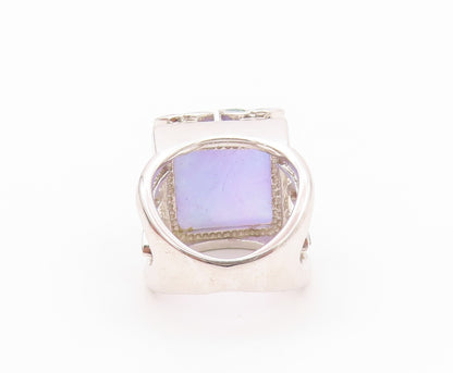 925 Sterling Silver Vintage Ring Gemstone Leaves Square Chalcedony Sz 6  RG32498