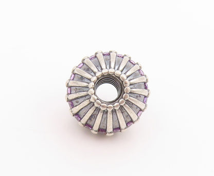 925 Sterling Silver Vintage Pendant PANDORA Amethyst Inlay Etched Sphere PT24548