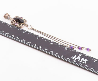 925 Sterling Silver  Vintage Black Spinel & Amethyst Swirl Pendant  PT18492