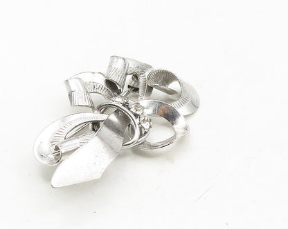 CARL ART 925 Sterling Silver  Vintage Cubic Zirconia Ribbon Brooch Pin  BP3765