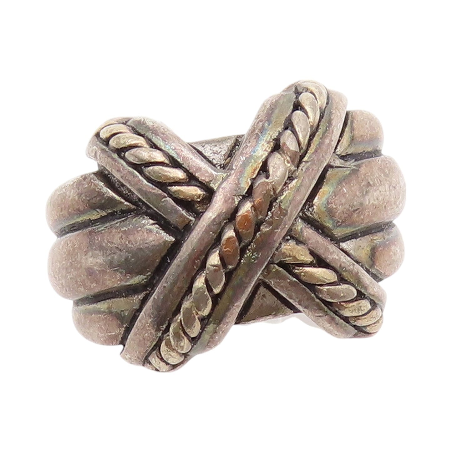925 Sterling Silver Vintage Ring Dark Tone Roped Cross Carved  Sz 8  RG32652