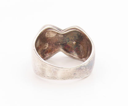 925 Sterling Silver Vintage Ring Modernist Solid Crossover Band  Sz 10  RG35596