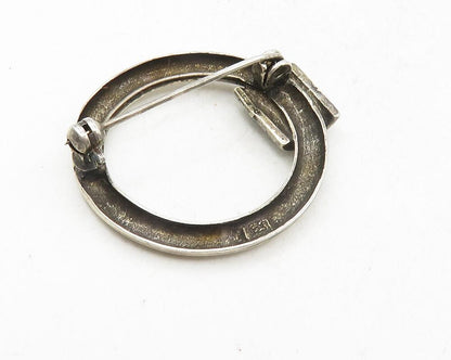 925 Sterling Silver  Vintage Cubic Zirconia Open Circle Brooch Pin  BP3605