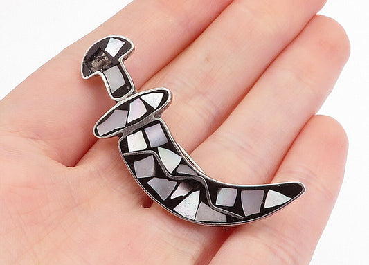925 Sterling Silver  Vintage Mother Of Pearl Mosaic Dagger Brooch Pin  BP1648