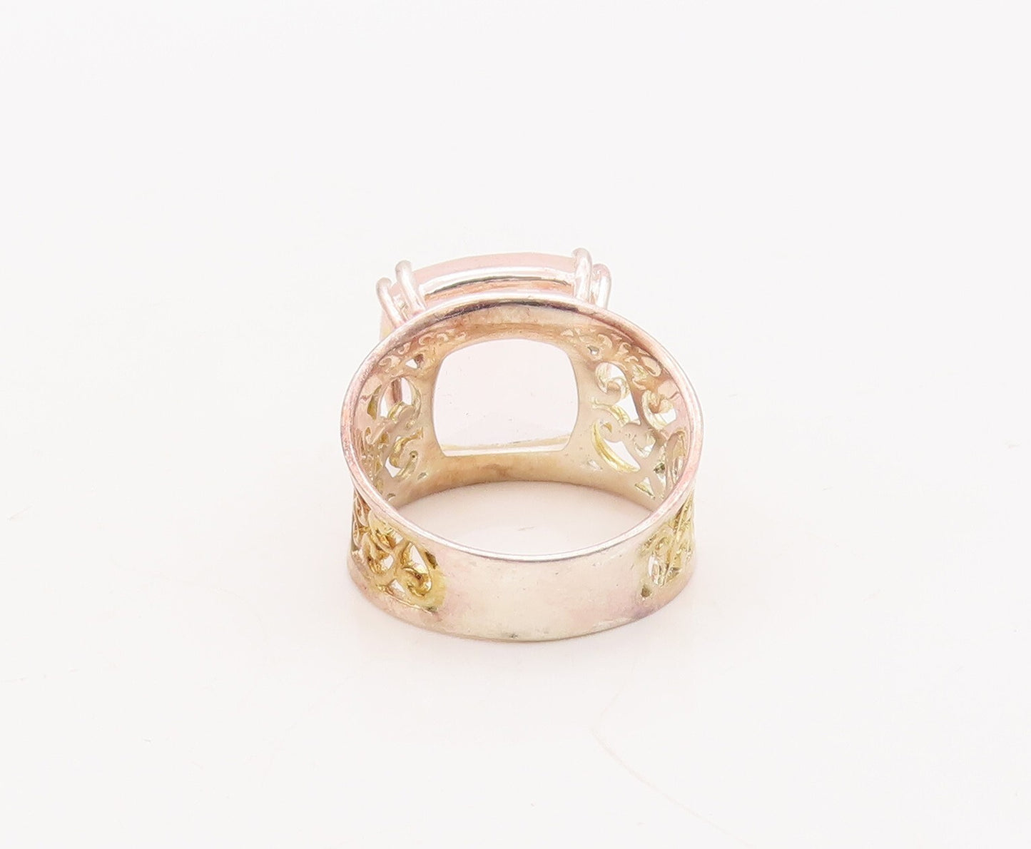 925 Sterling Silver Vintage Ring Gold Plated Swirly Cut Square Gem  Sz 7 RG29317