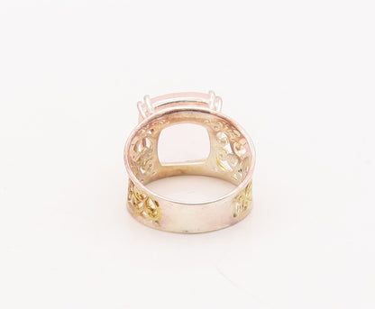 925 Sterling Silver Vintage Ring Gold Plated Swirly Cut Square Gem  Sz 7 RG29317