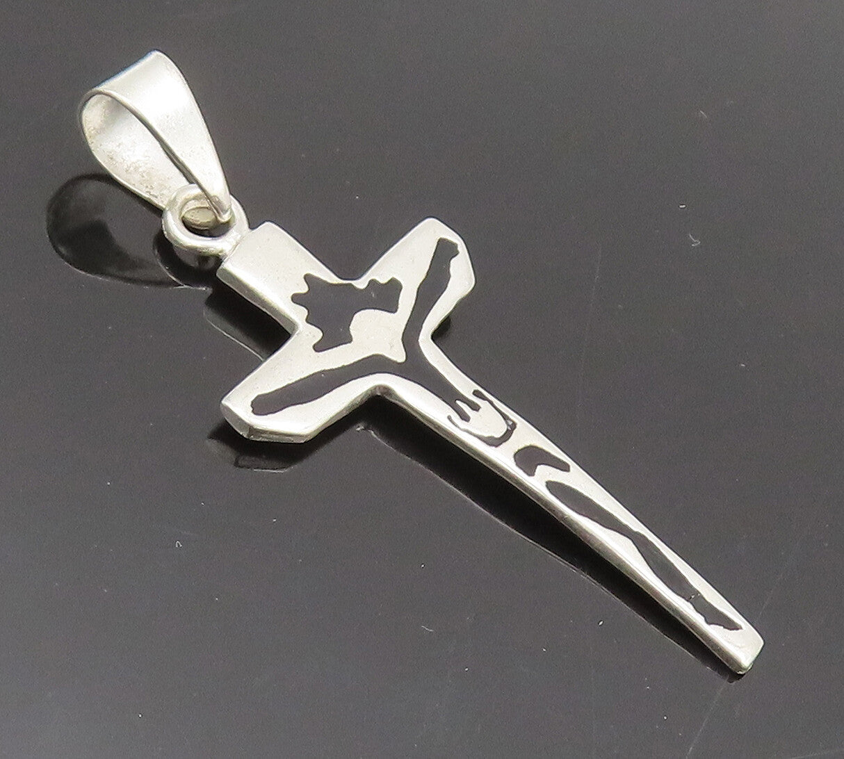 925 Sterling Silver  Vintage Minimalist Solid Etched Cross Pendant  PT22355